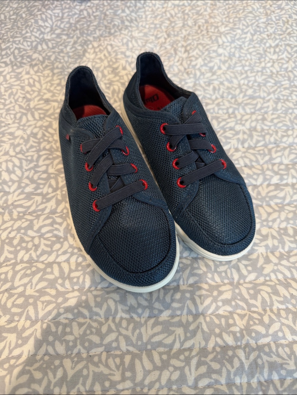Olukai Navy Mesh Casual Sneakers with Red Eyelets